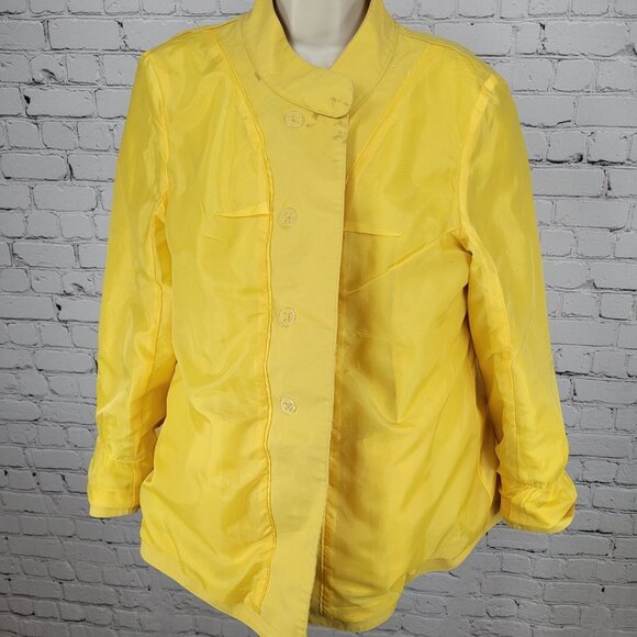 Talbots Yellow 100% Cotton Buttoned Pleated Back Pockets Lined Jacket Size 14 - Picture 9 of 16